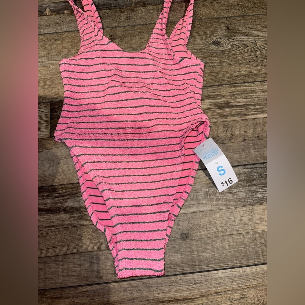 Pink and Black Striped Swimsuit NWT Small Primark